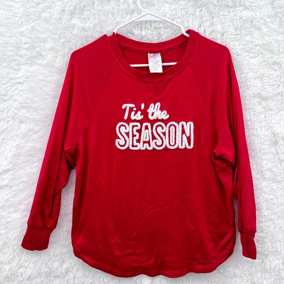 Secret Treasures Pajama Top "Tis' the Season" Red White Christmas Size S 4-6 - Picture 1 of 8